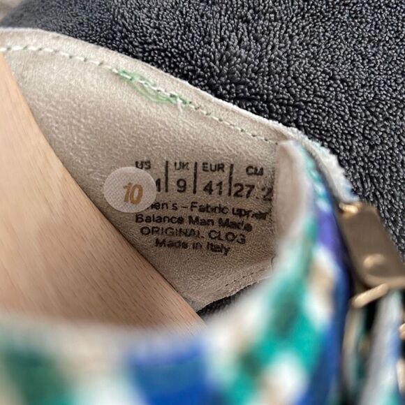 Ganni Dr Scholl’s Wooden Clogs in Check Blue Iris Size 10 New - Picture 10 of 11